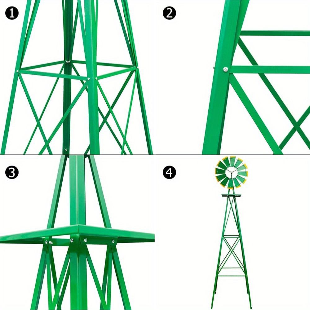 8ft Green Windmill with Weather Vane 4-Legged Standing Rotatable Iron Garden Decoration