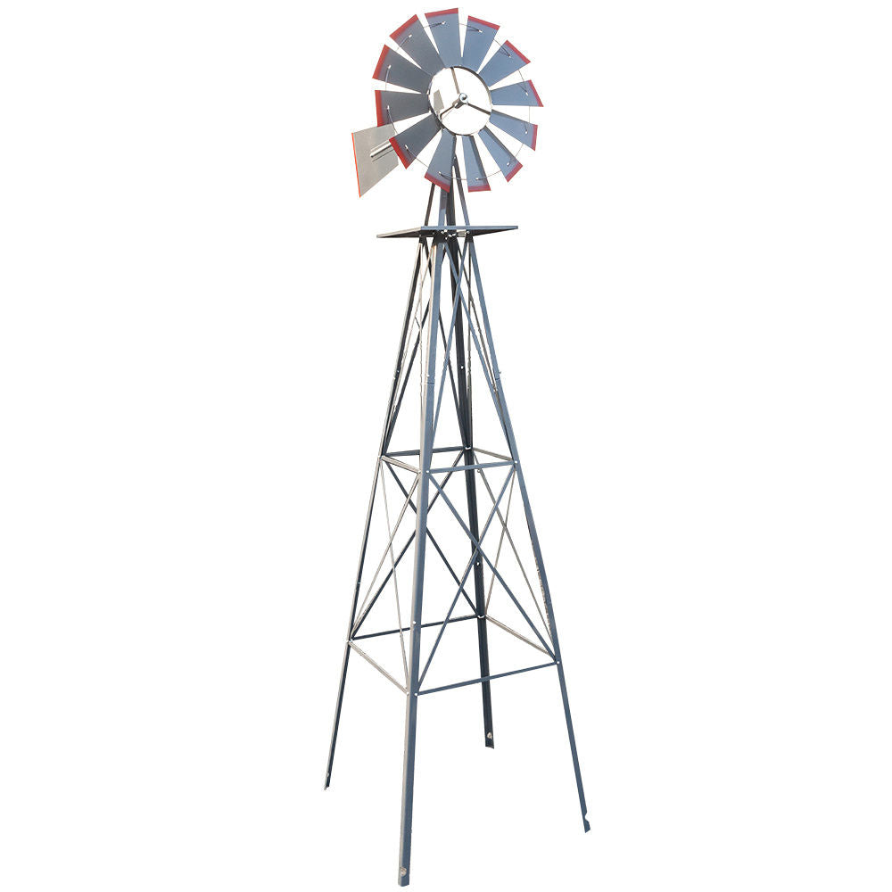 8ft Green Windmill with Weather Vane 4-Legged Standing Rotatable Iron Garden Decoration