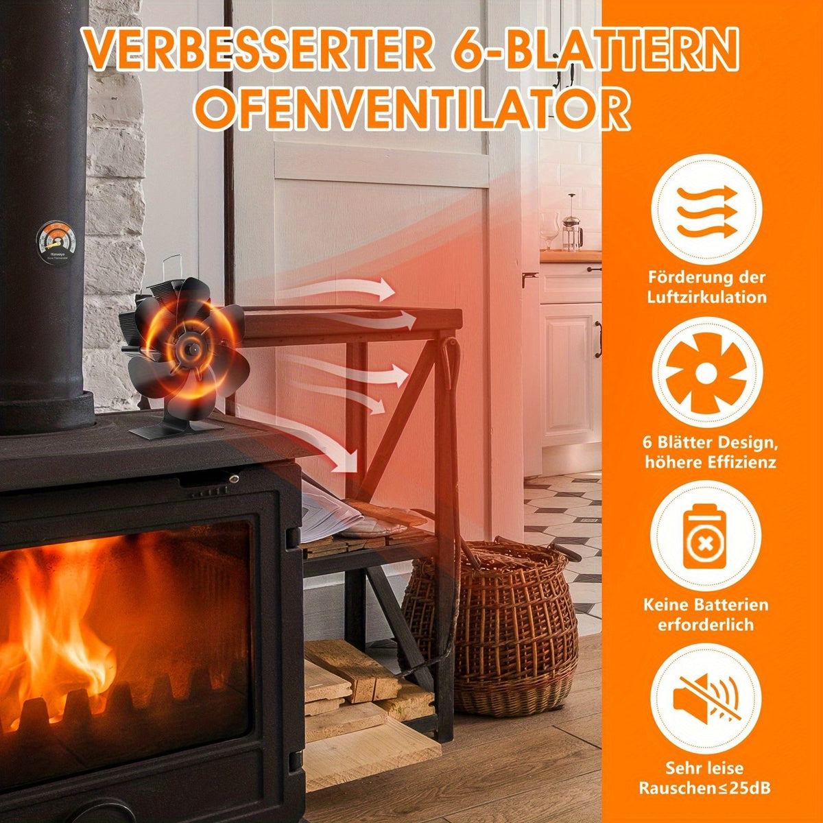 Heat Powered Stove Fan for Fireplace