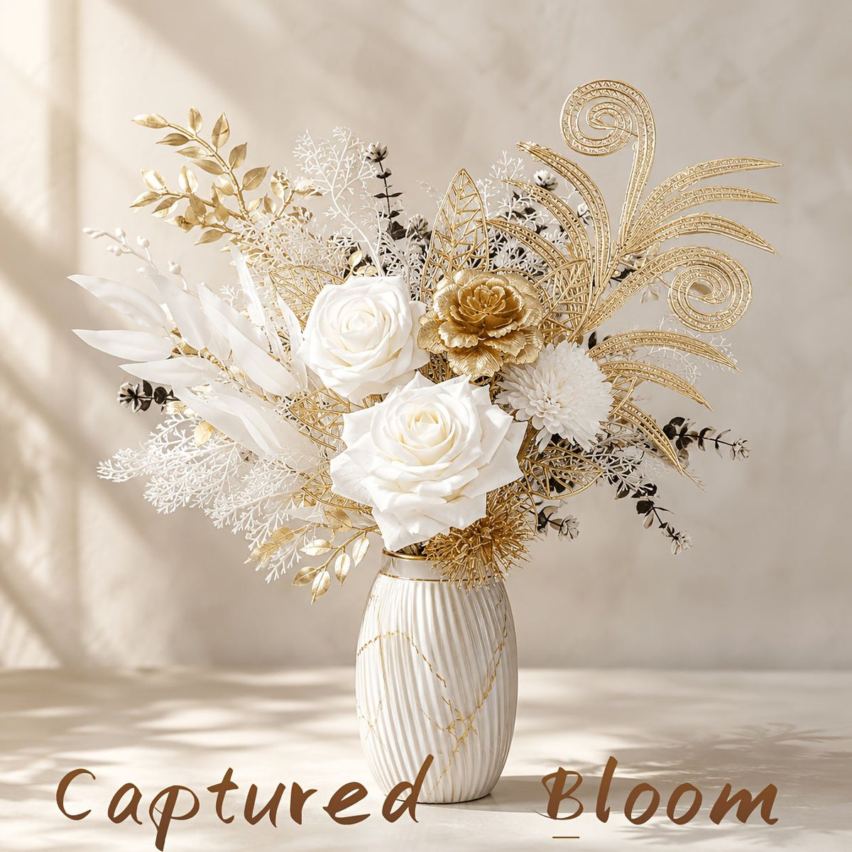 Autumn White and Golden Artificial Flower Bouquet