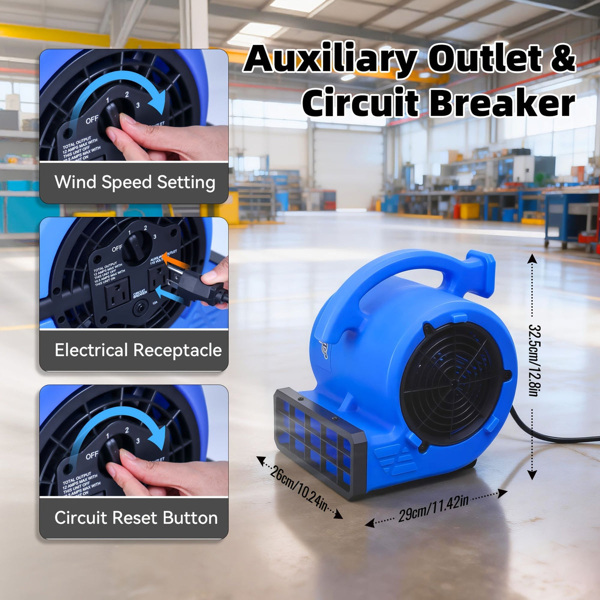 1/4 HP Air Mover Floor Drying Blower Fan with 4 Blowing Angles