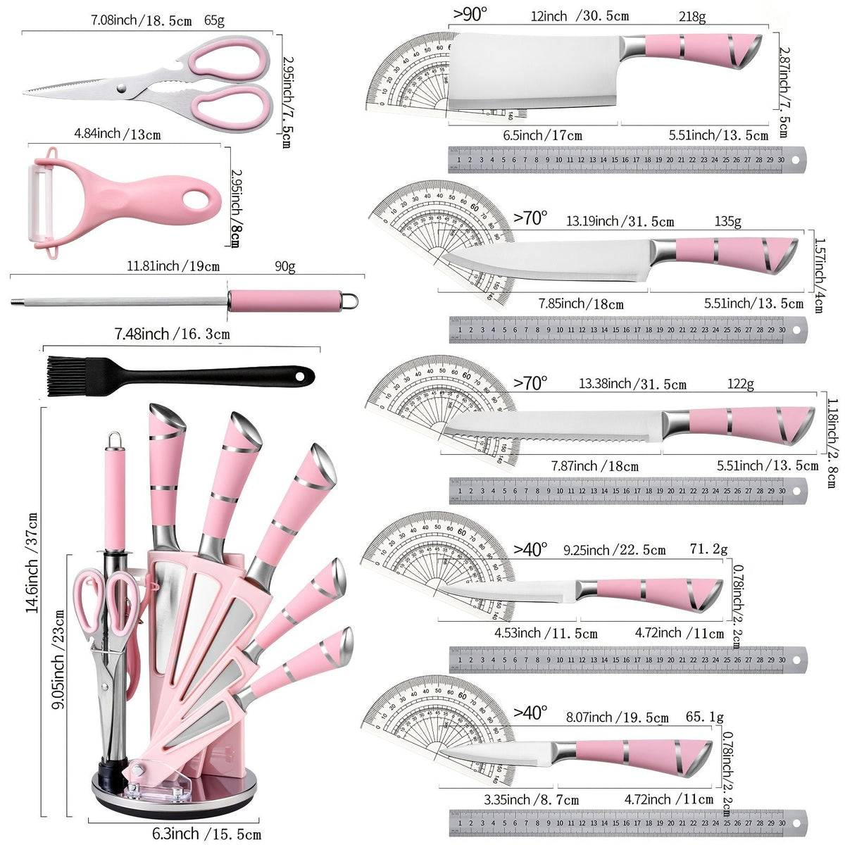 9 Piece Kitchen Knife Set with Built-In Sharpener Block