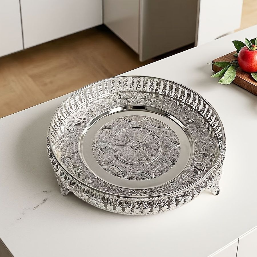 Flower-Shaped Metal Decorative Fruit Bowl and Service Plate