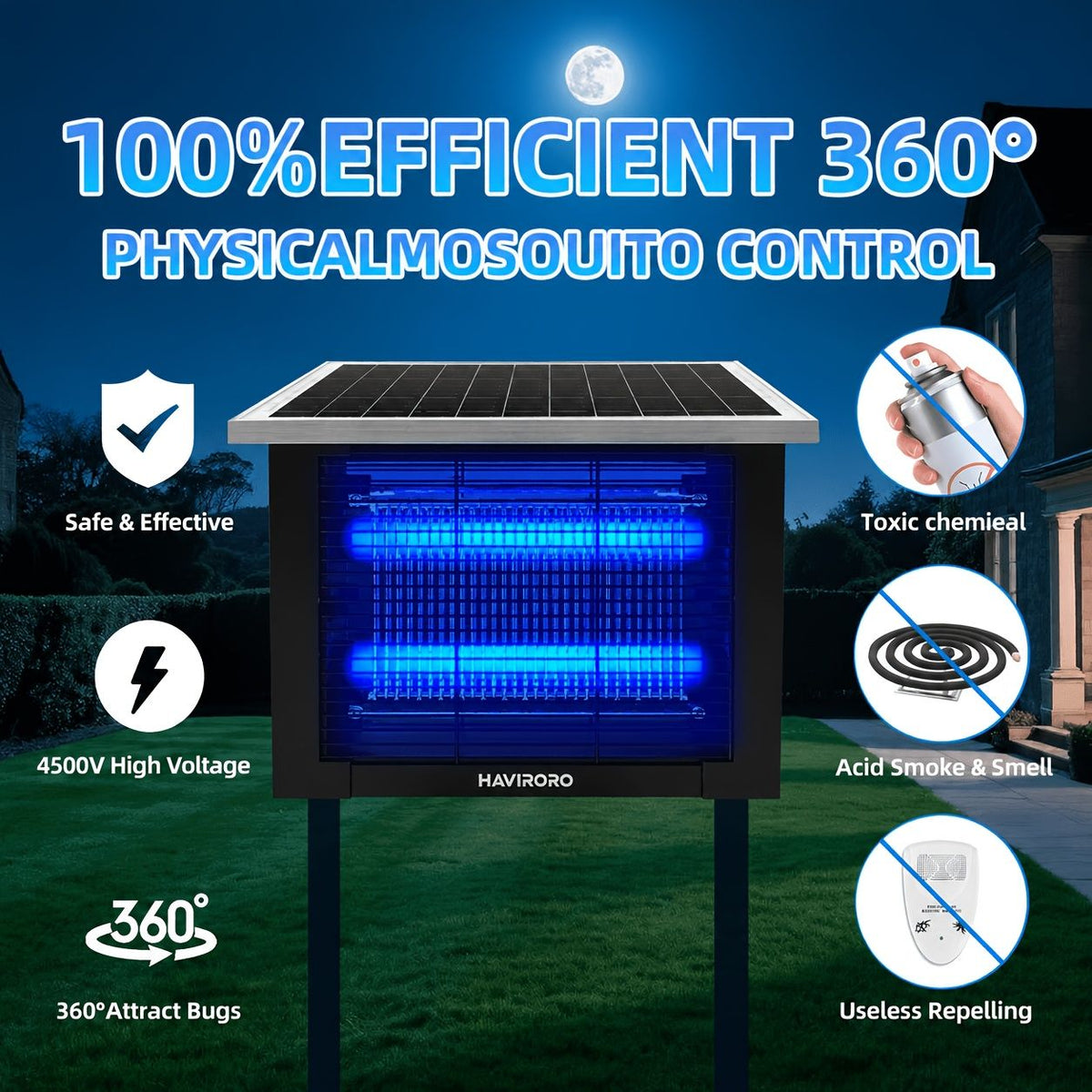 Solar Bug Zapper Outdoor Rechargeable Mosquito Fly Trap