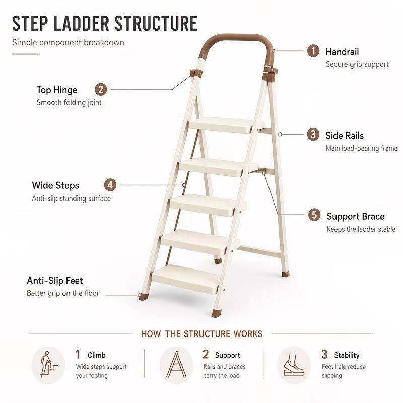 Folding Step Ladder with Anti Slip Wide Pedal