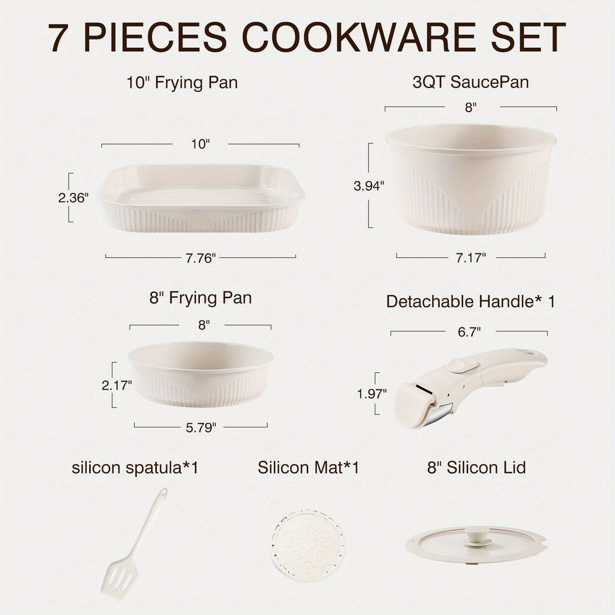 Non Stick Cookware Set with Detachable Handles