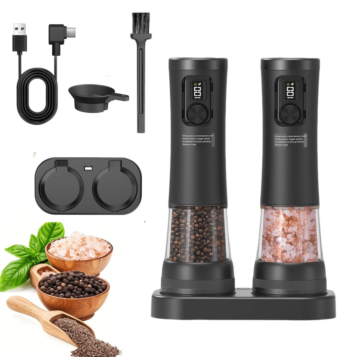 2-Piece Automatic USB Rechargeable Grinder Set