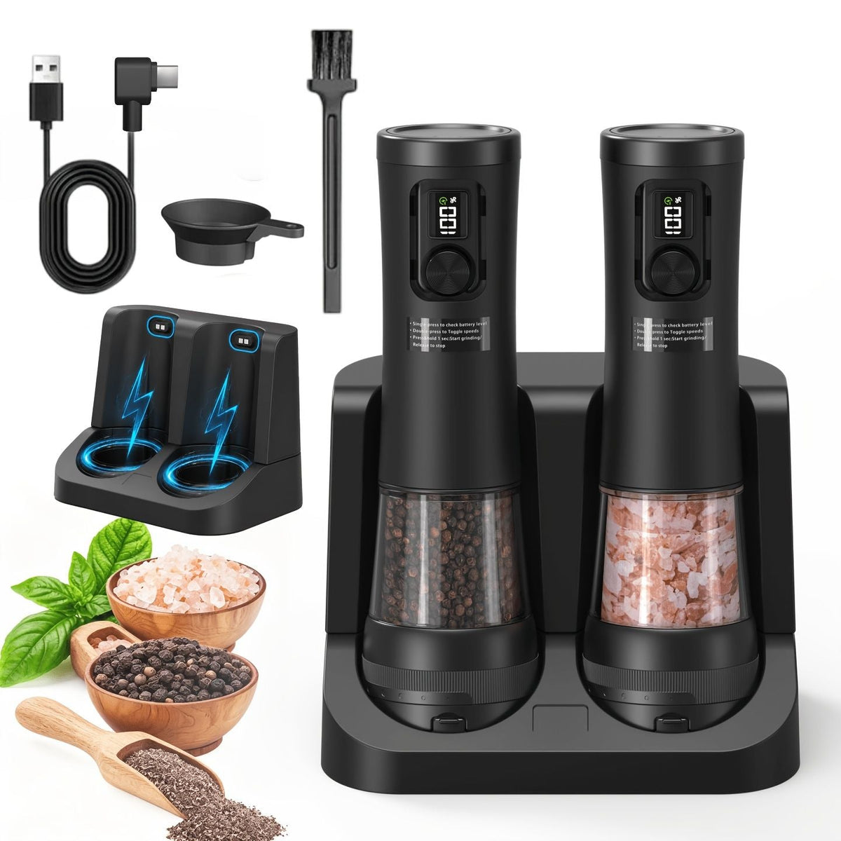 2-Piece Automatic USB Rechargeable Grinder Set
