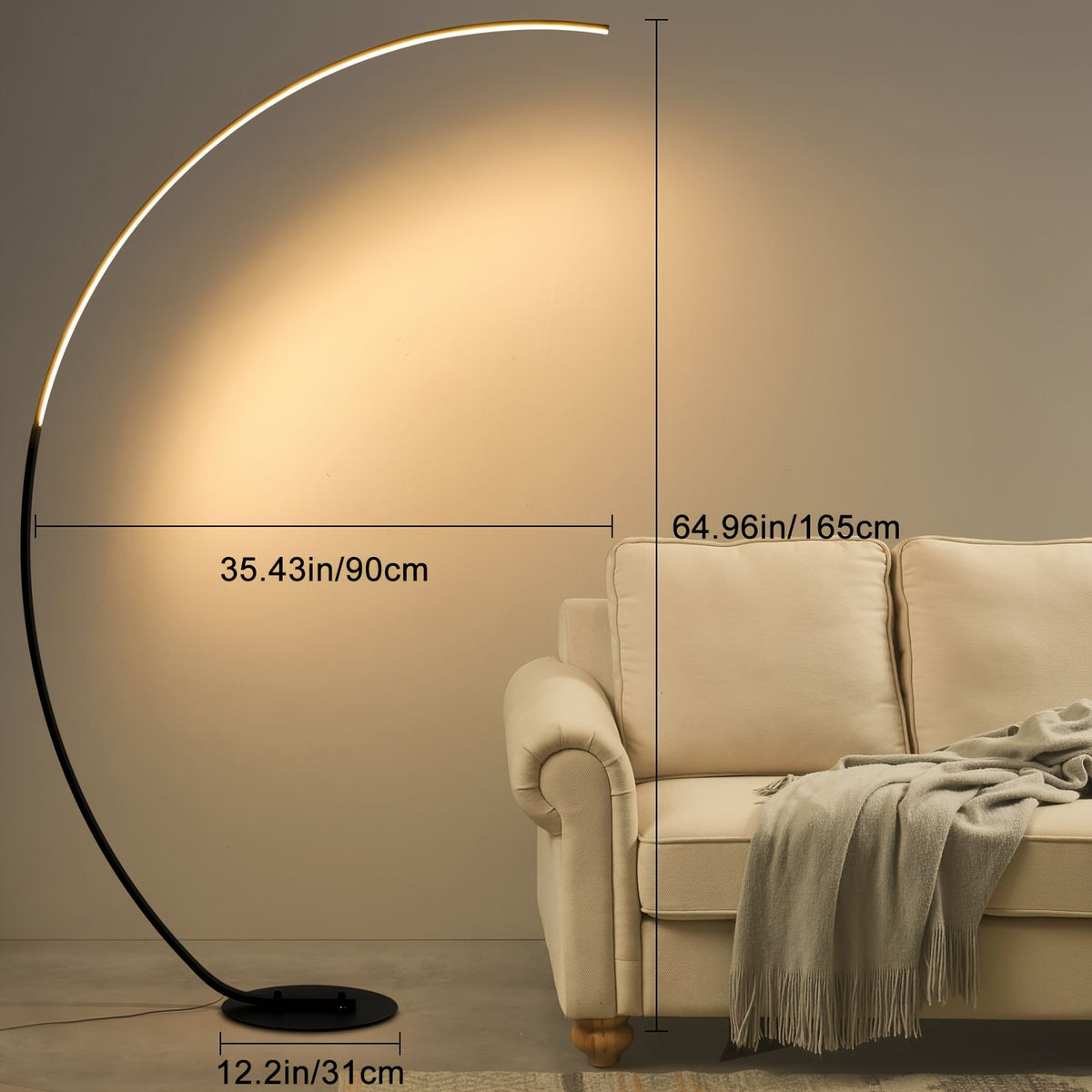 65-Inch Modern Dimmable Arched LED Floor Lamp with Remote