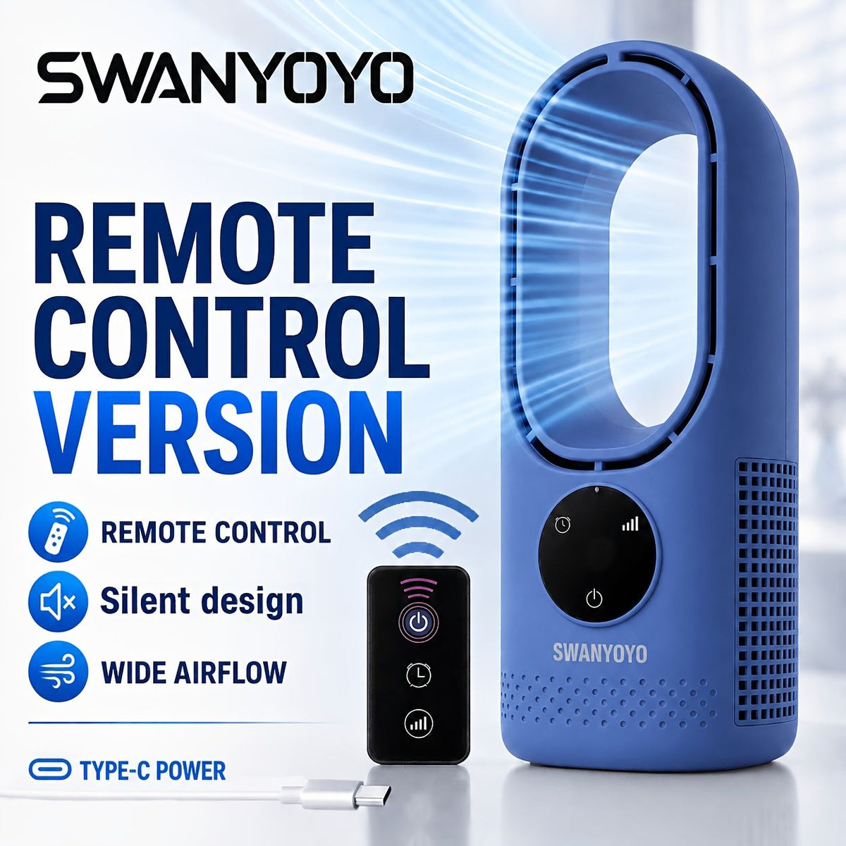 Portable Bladeless Tower Fan with Remote
