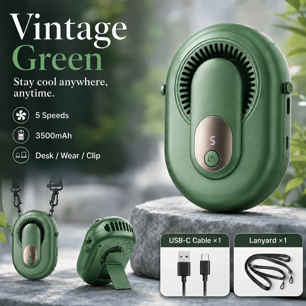 3 in 1 Portable Waist Neck Fan with Lanyard and Desk Stand