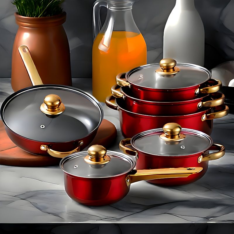 12-Piece Stainless Steel Cookware Set with Saucepans and Wok