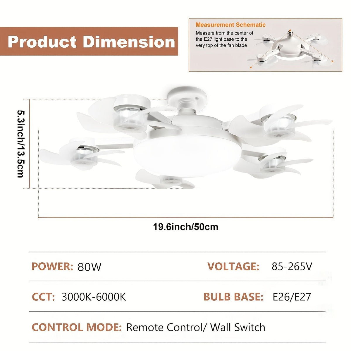 E27 E26 LED Ceiling Fan Light with Remote