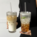 Vintage Striped Glass Coffee Mugs with Straws