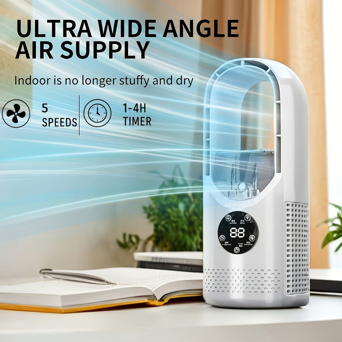 Portable Bladeless Tower Fan with Remote