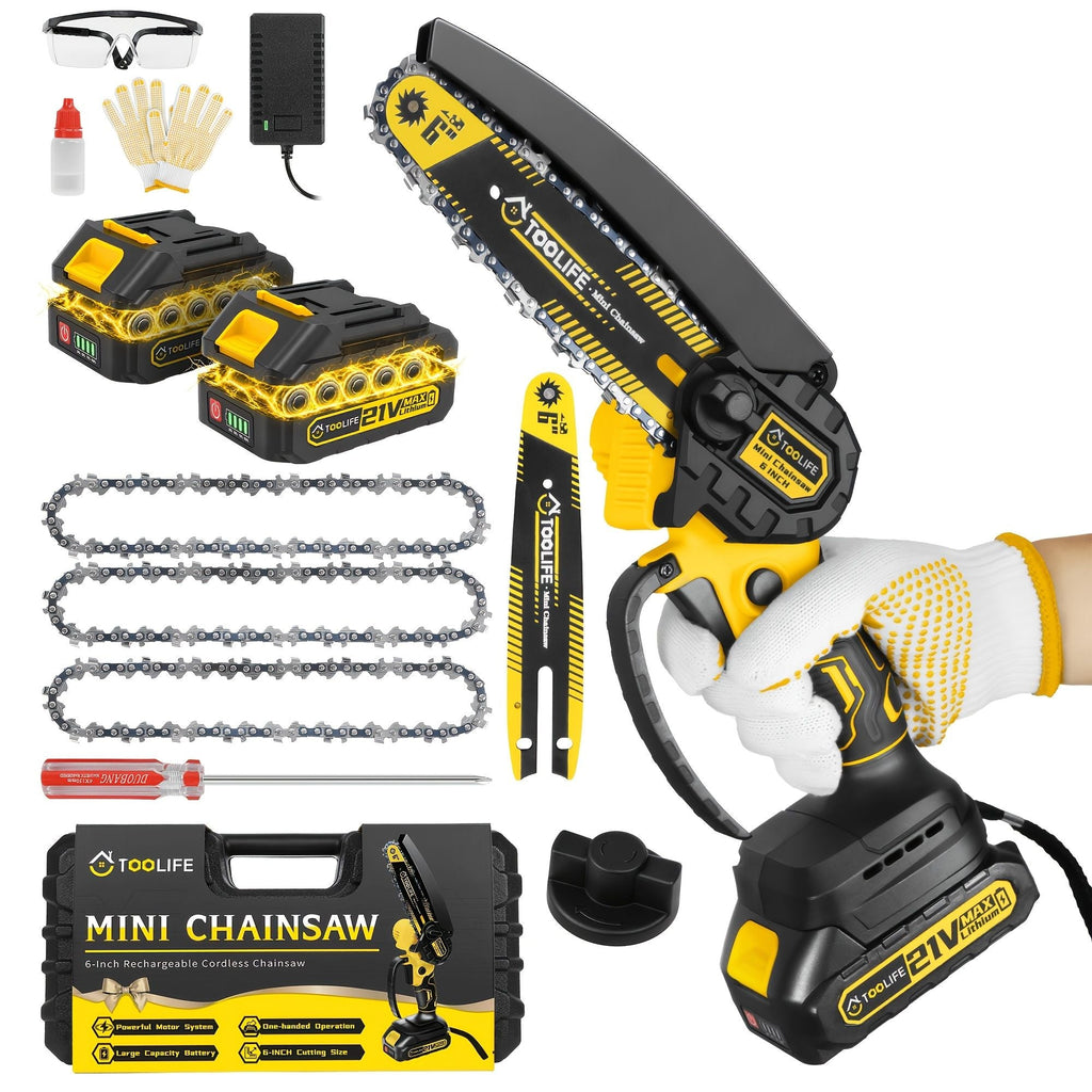 Cordless Mini Chainsaw with 2 Batteries and Toolbox