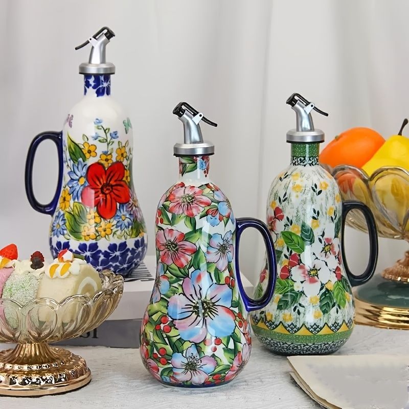 Hand Painted Ceramic Oil Dispenser with Pump