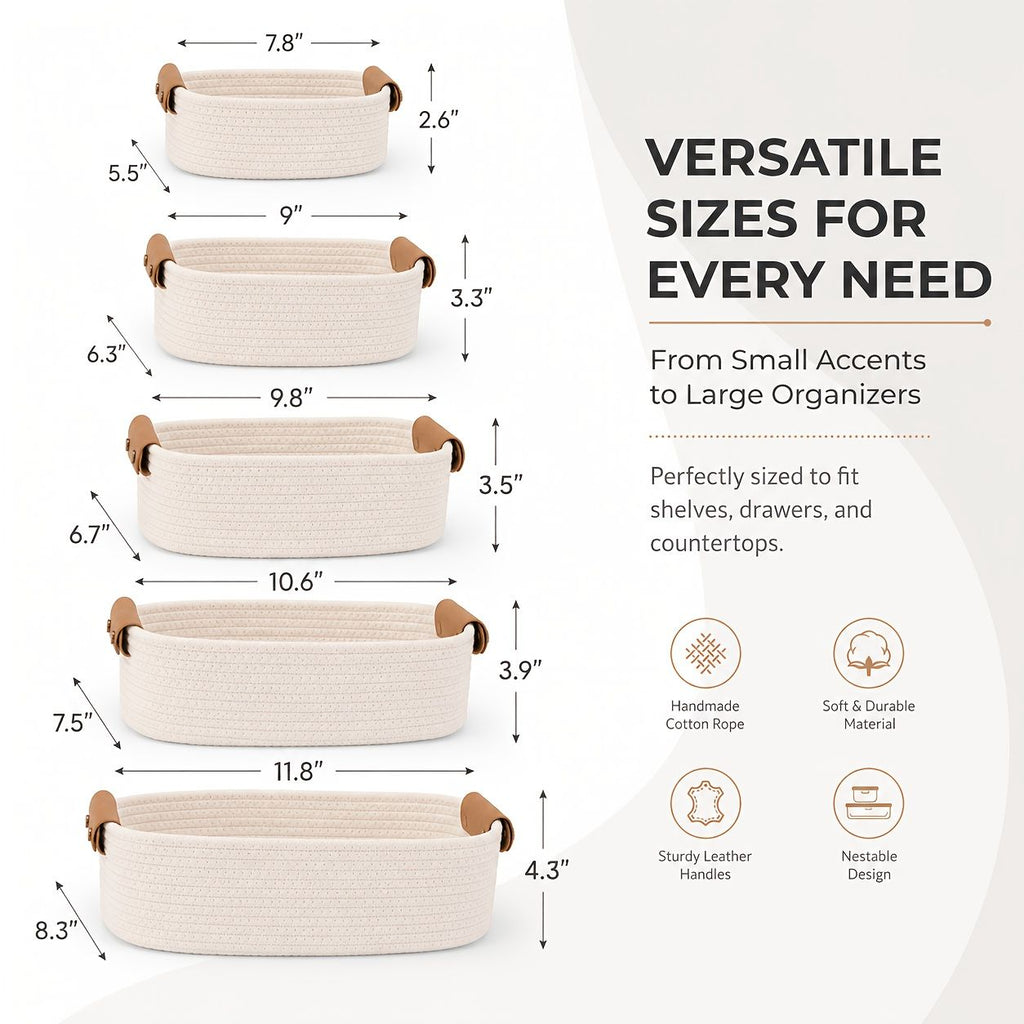 5-Piece Sturdy Rope Storage Basket Set
