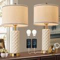 Set of 2 26in Ceramic Bedside Desk Lamps with USB Ports and Linen Shades