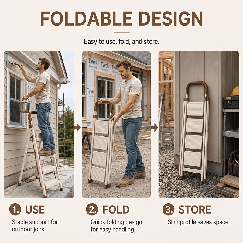 Folding Step Ladder with Anti Slip Wide Pedal