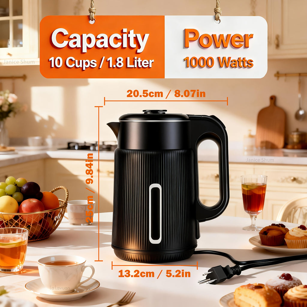 1000W Electric Kettle 1.7L Water Boiler 304 Stainless Steel Double Wall Auto Shut Off