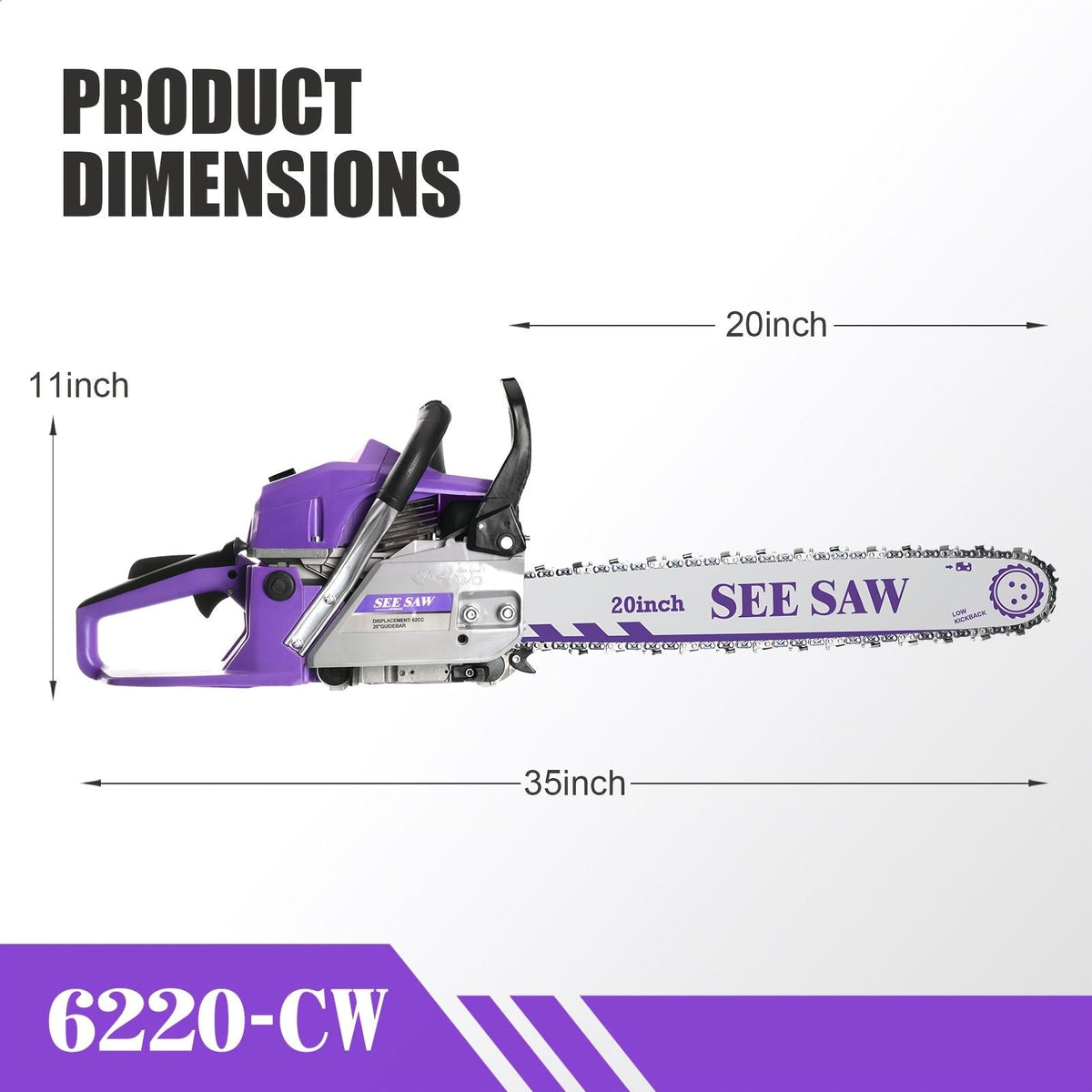 62cc Gas Chainsaw with 20 Inch Guide Bar