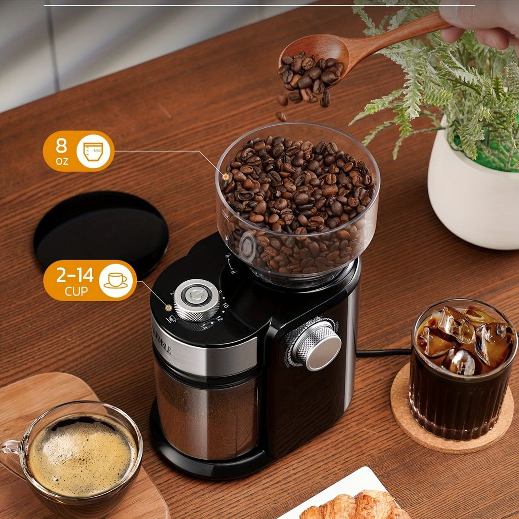 Electric Coffee Grinder with Adjustable Burrs 15 Settings