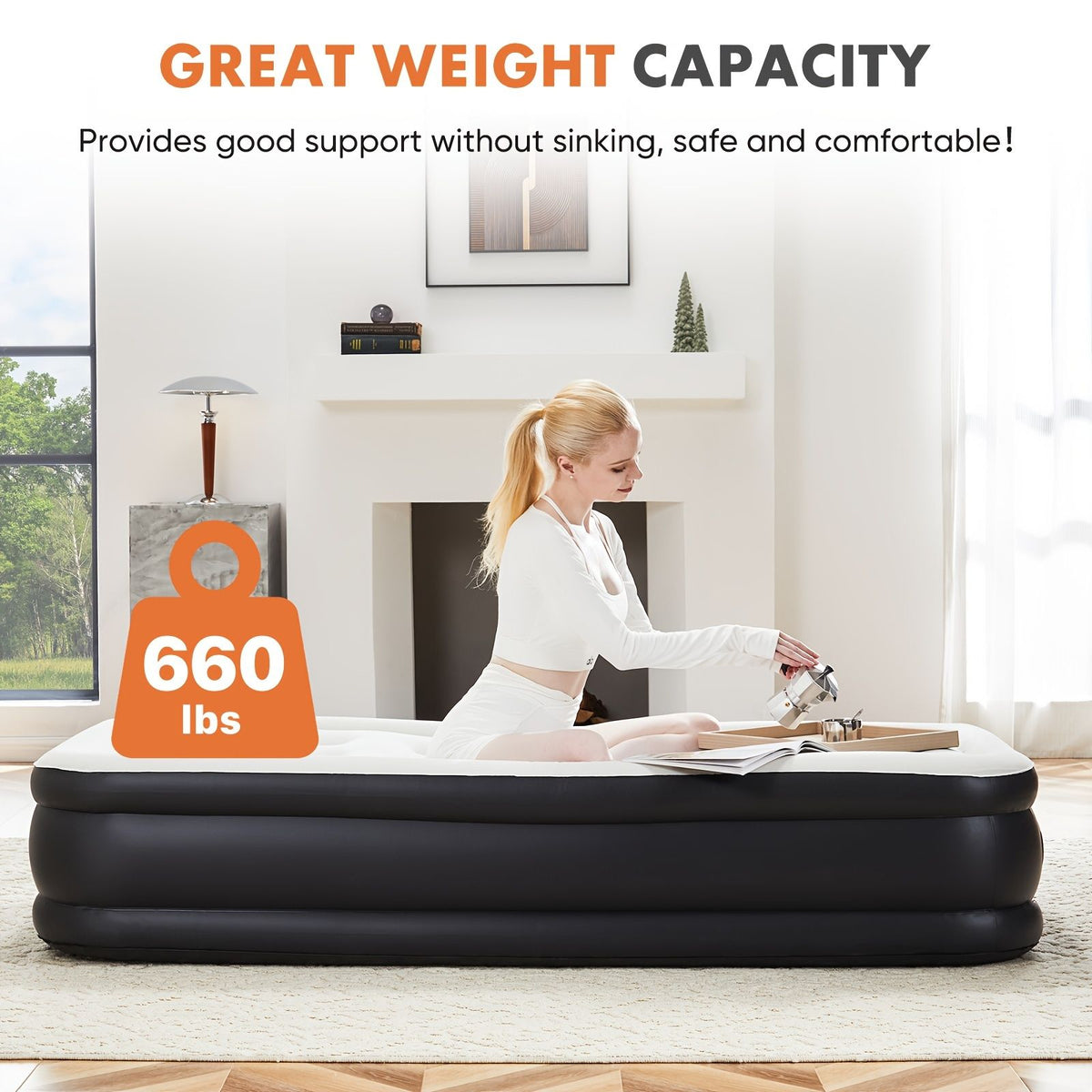 Coil Beam Air Mattress with Plush Velvet Top