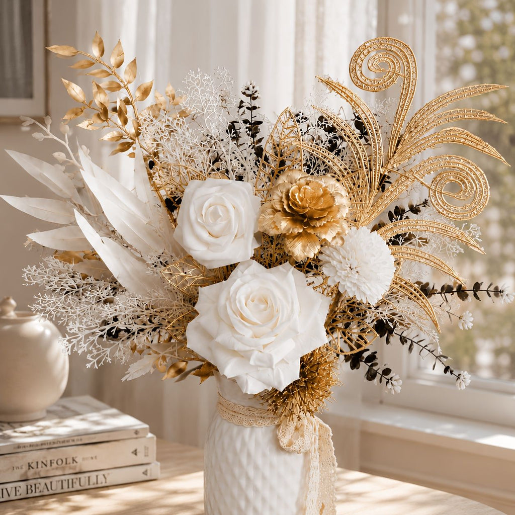 Autumn White and Golden Artificial Flower Bouquet