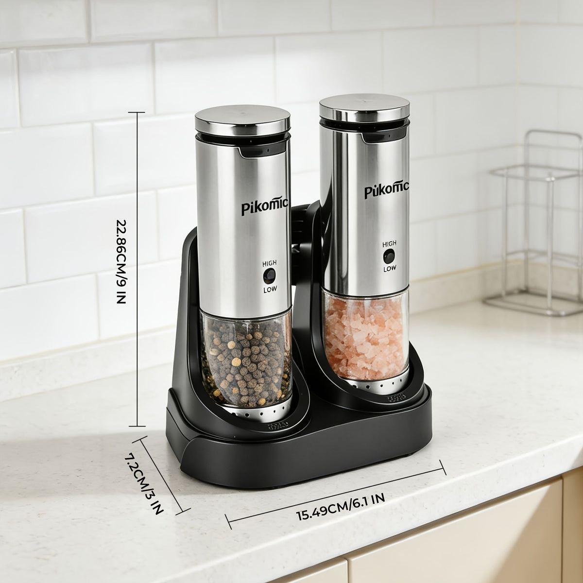 Electric Pepper Grinder Set with Rechargeable Base