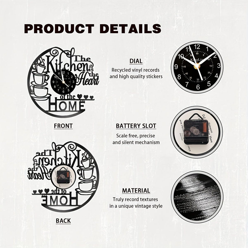 Coffee Cup Vinyl Record Wall Clock Silent Home Decor