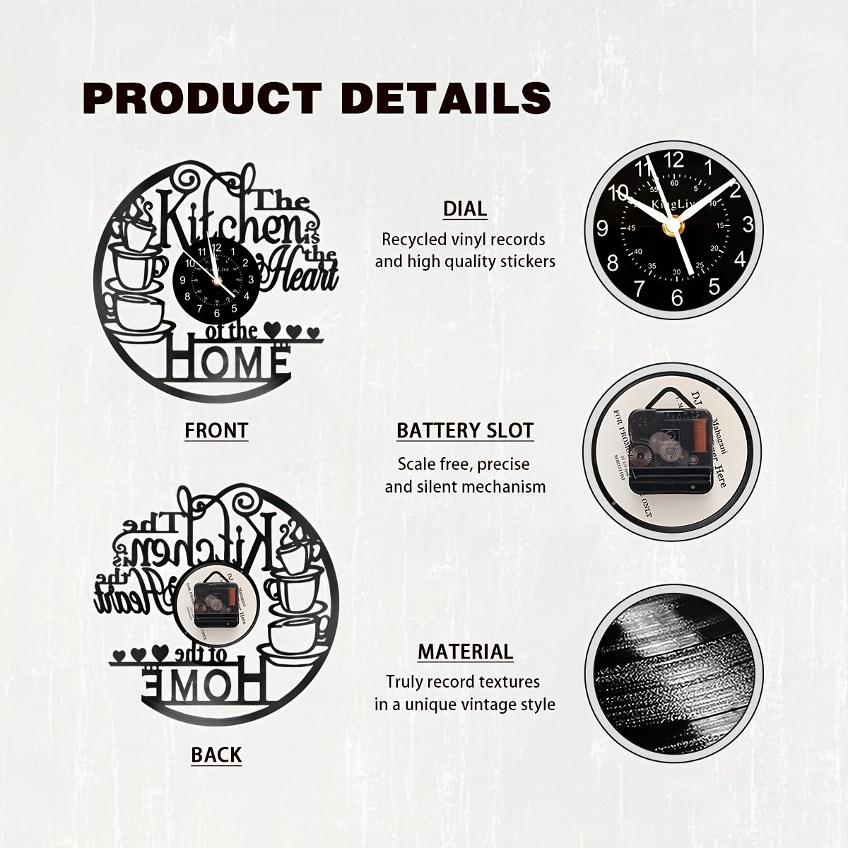 Coffee Cup Vinyl Record Wall Clock Silent Home Decor