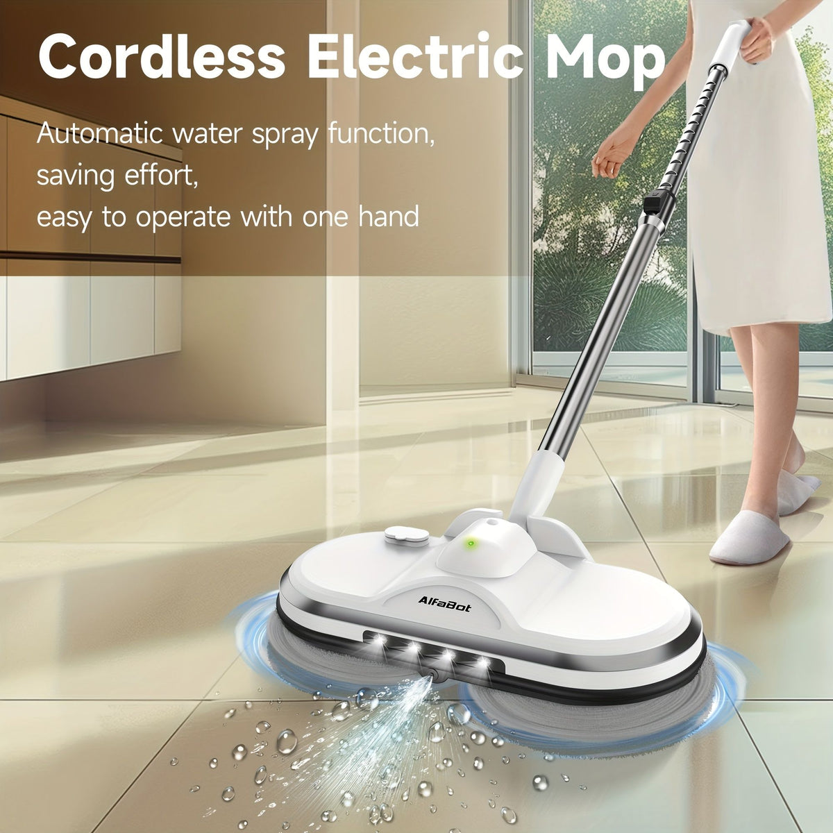 Cordless Electric Spin Mop with Water Sprayer and LED Headlight
