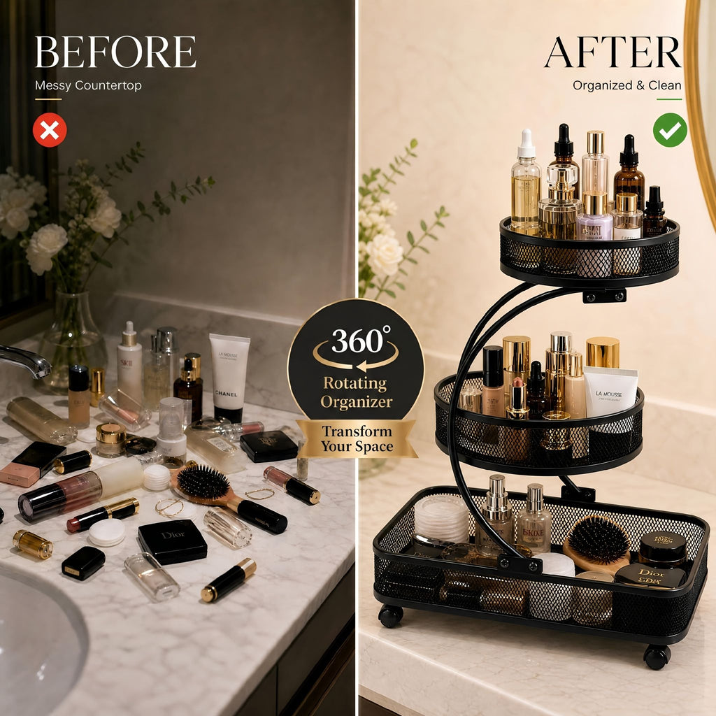 3 Tier Metal Bathroom Storage Rack with Spray Bottle Hooks