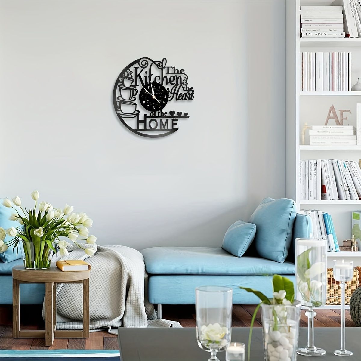 Coffee Cup Vinyl Record Wall Clock Silent Home Decor