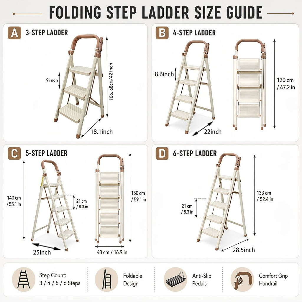 Folding Step Ladder with Anti Slip Wide Pedal