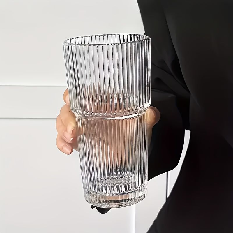 Vintage Striped Glass Coffee Mugs with Straws