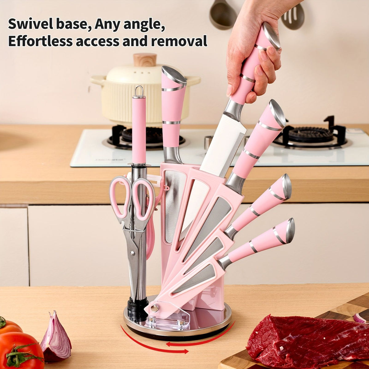 9 Piece Kitchen Knife Set with Built-In Sharpener Block