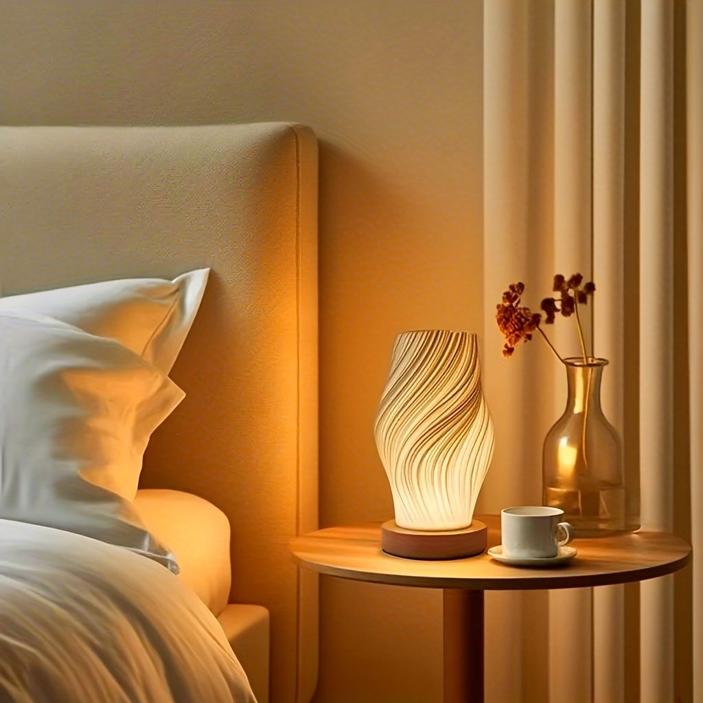 3D Printed Vase Night Light with Wooden Base