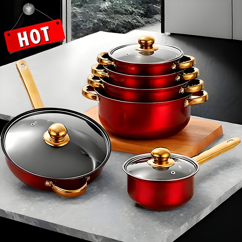 12-Piece Stainless Steel Cookware Set with Saucepans and Wok