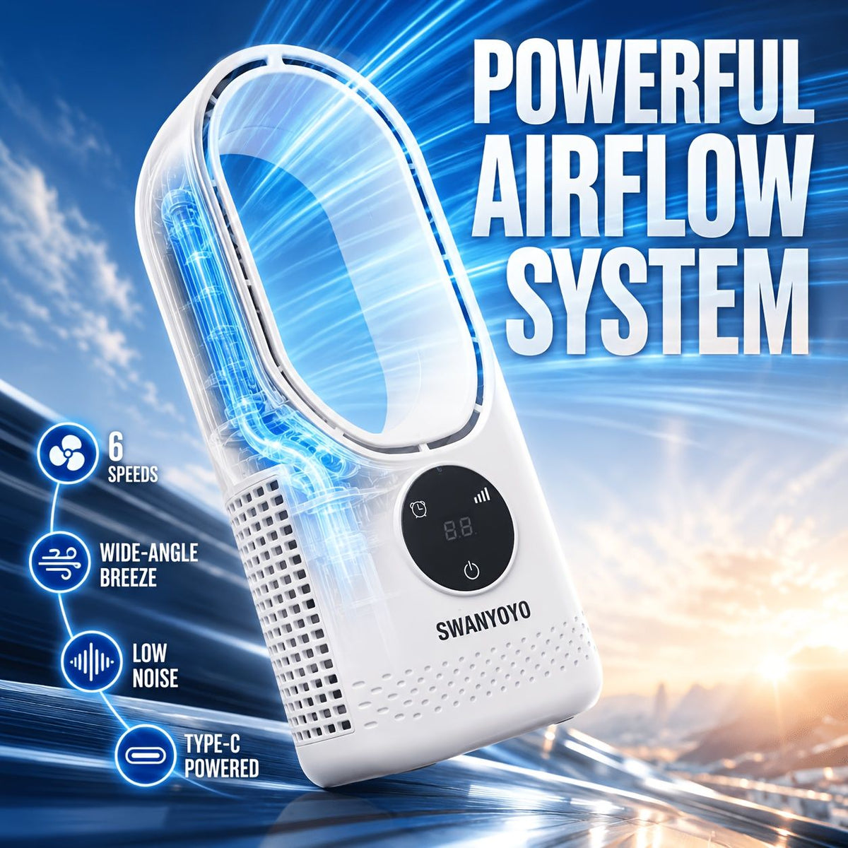 Portable Bladeless Tower Fan with Remote