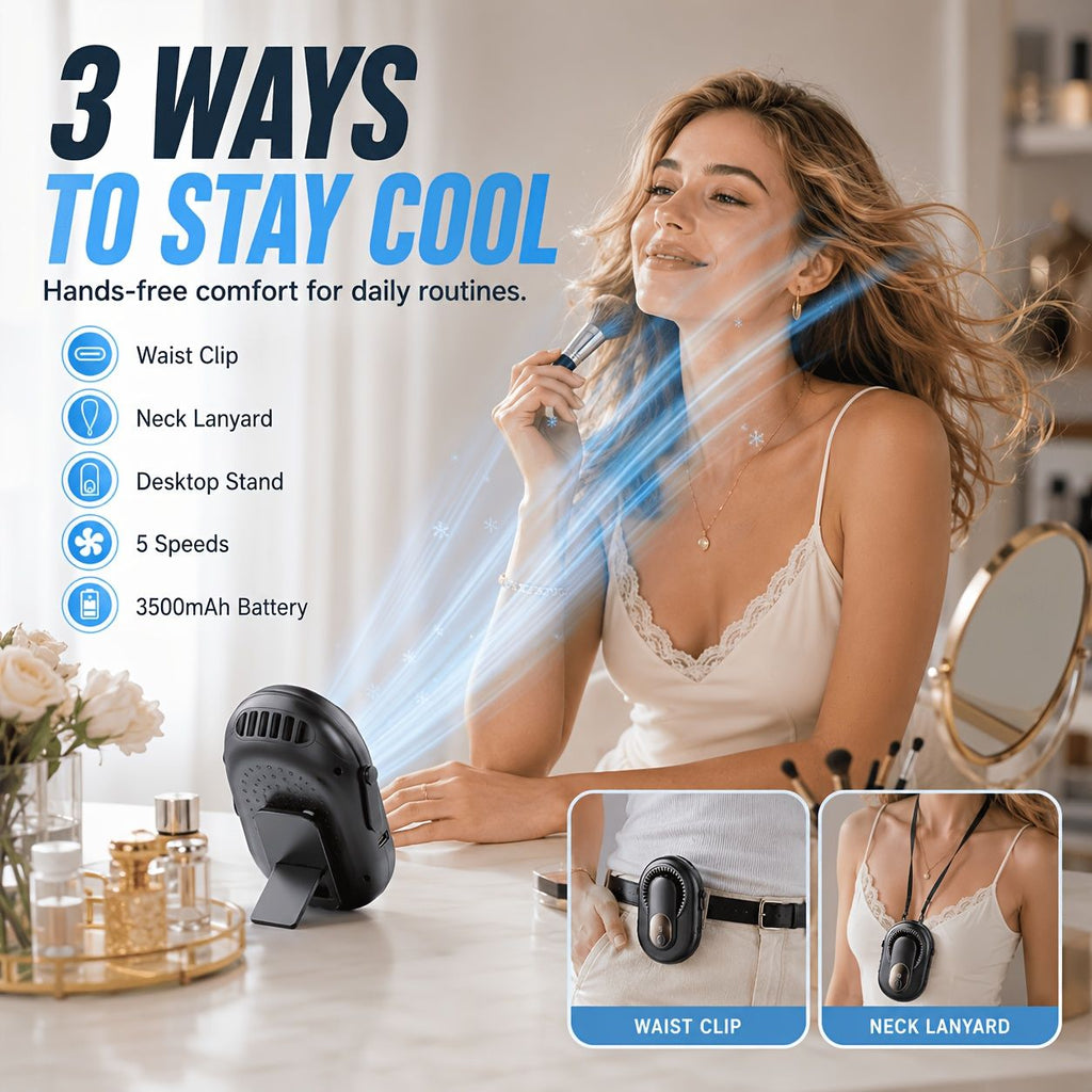Portable Waist and Neck Fan with Lanyard and Desk Stand