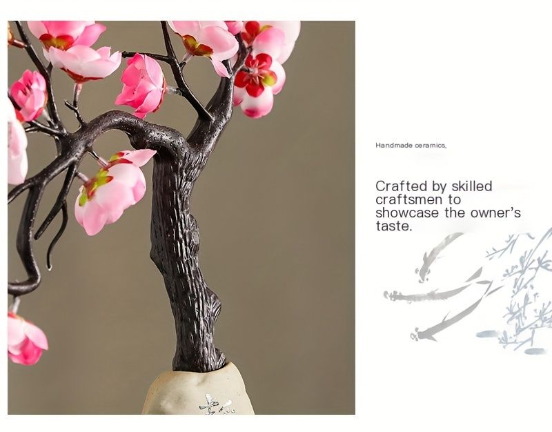 Artificial Plum Blossom Bonsai with Vase and Screen Base