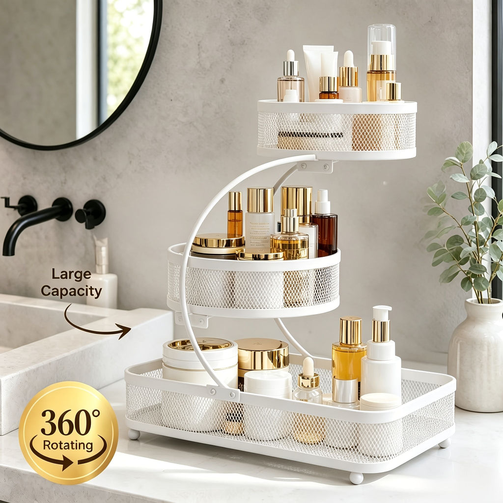 3 Tier Metal Bathroom Storage Rack with Spray Bottle Hooks