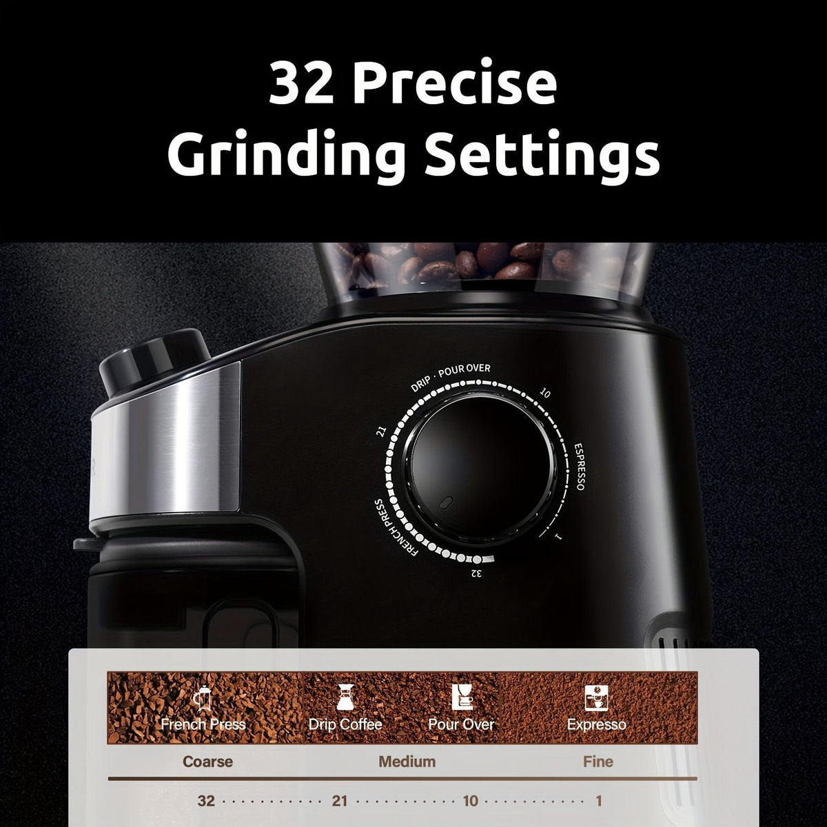 Electric Burr Coffee Grinder with Digital Timer 25 Grind Settings