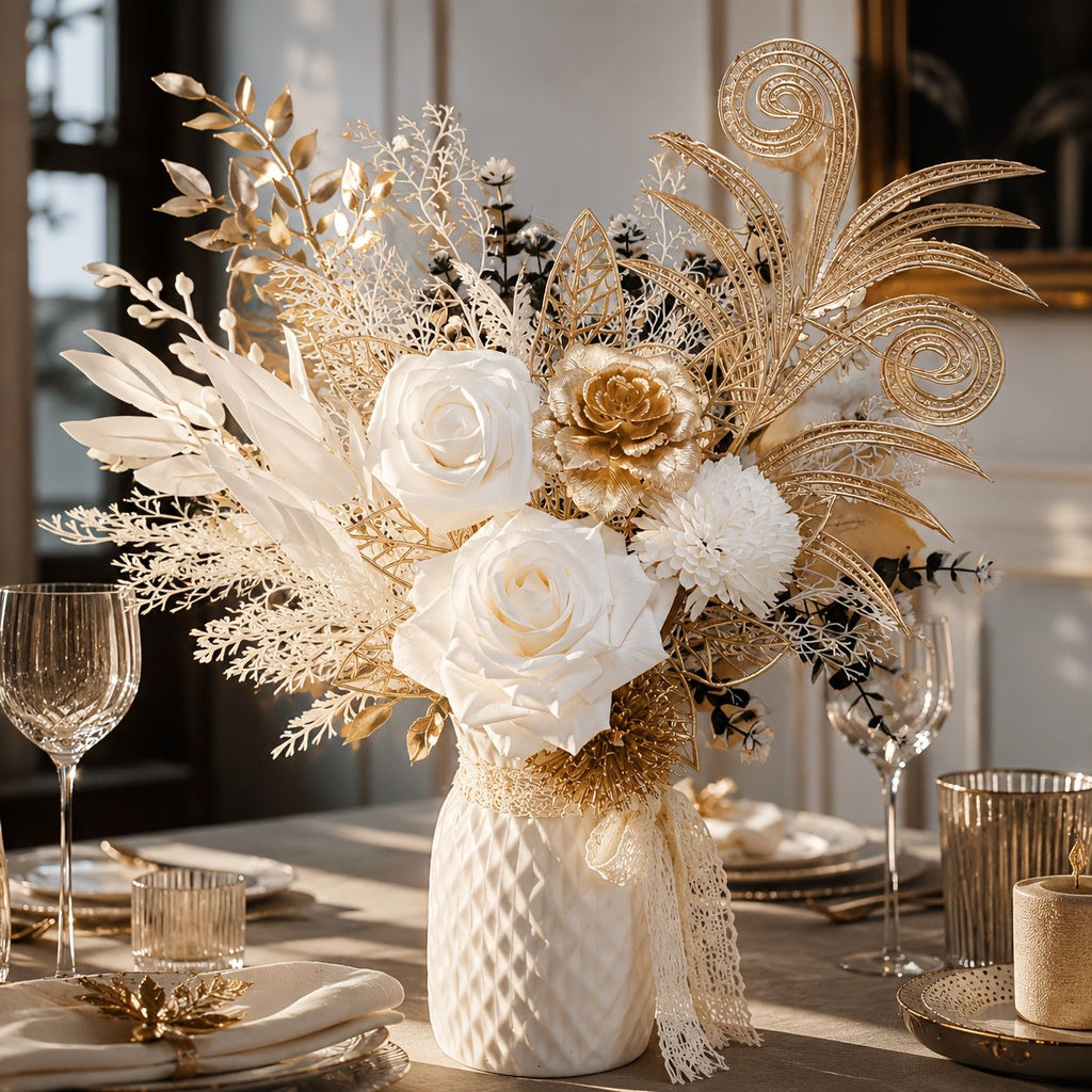 Autumn White and Golden Artificial Flower Bouquet
