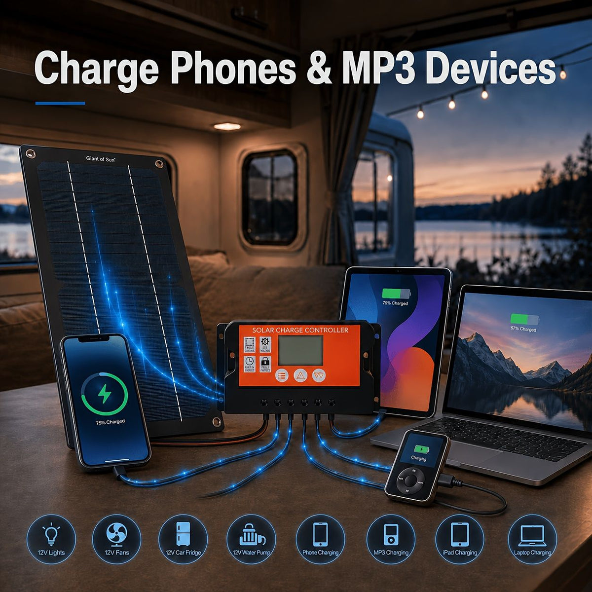Foldable Portable Solar Charging Kit with 100A Controller