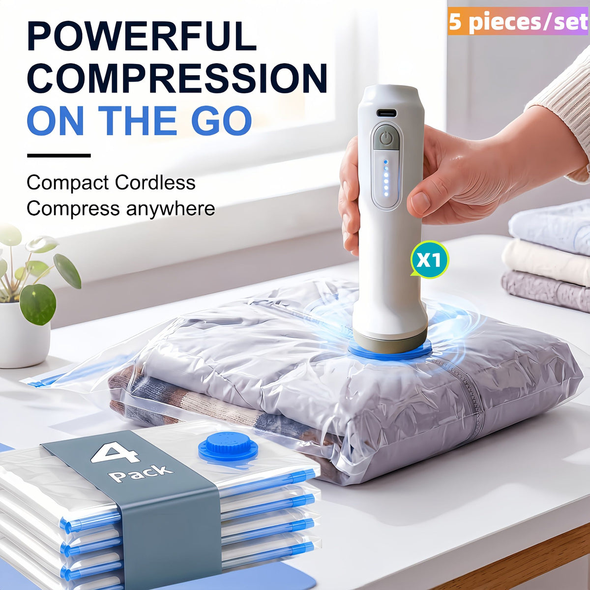 5-Piece Vacuum Storage Bag Set with Electric Air Pump