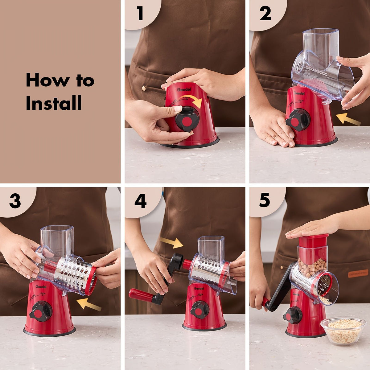 Crank 3-Blade Cheese and Vegetable Grater with Suction Base