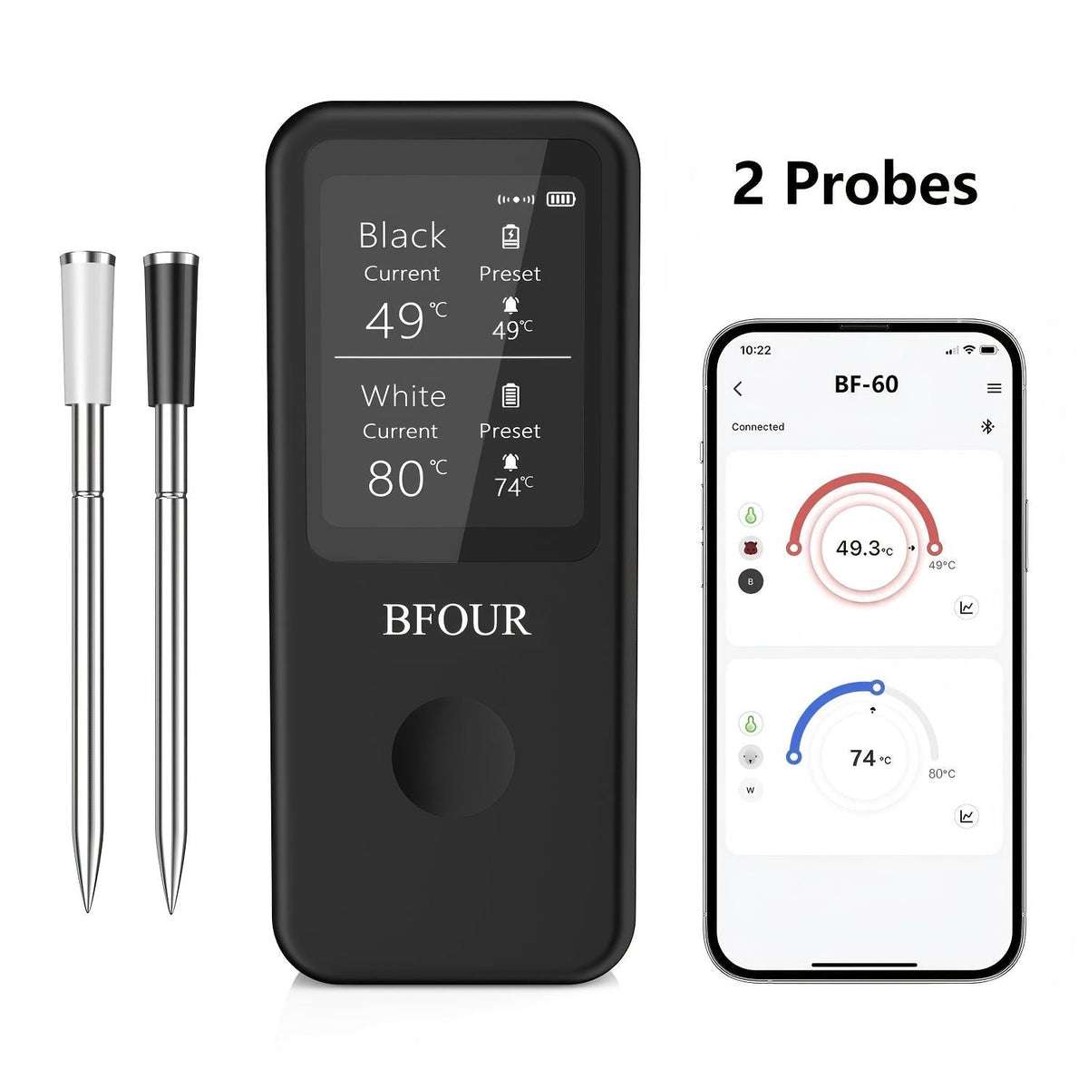 Wireless Meat Thermometer with Dual Probes and App Control